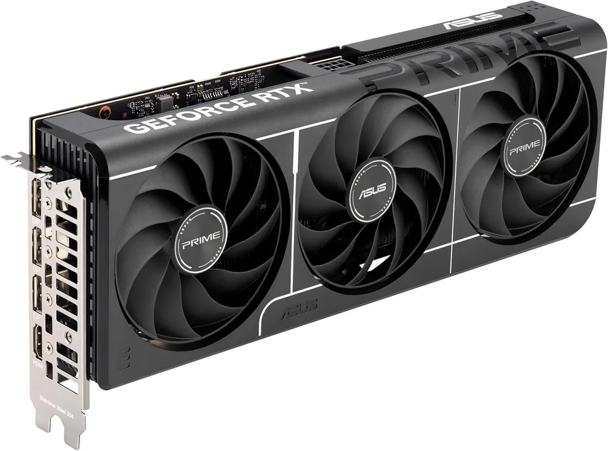 ASUS Prime RTX 5060 Ti OC graphics card, compact dual-fan design, matte black finish