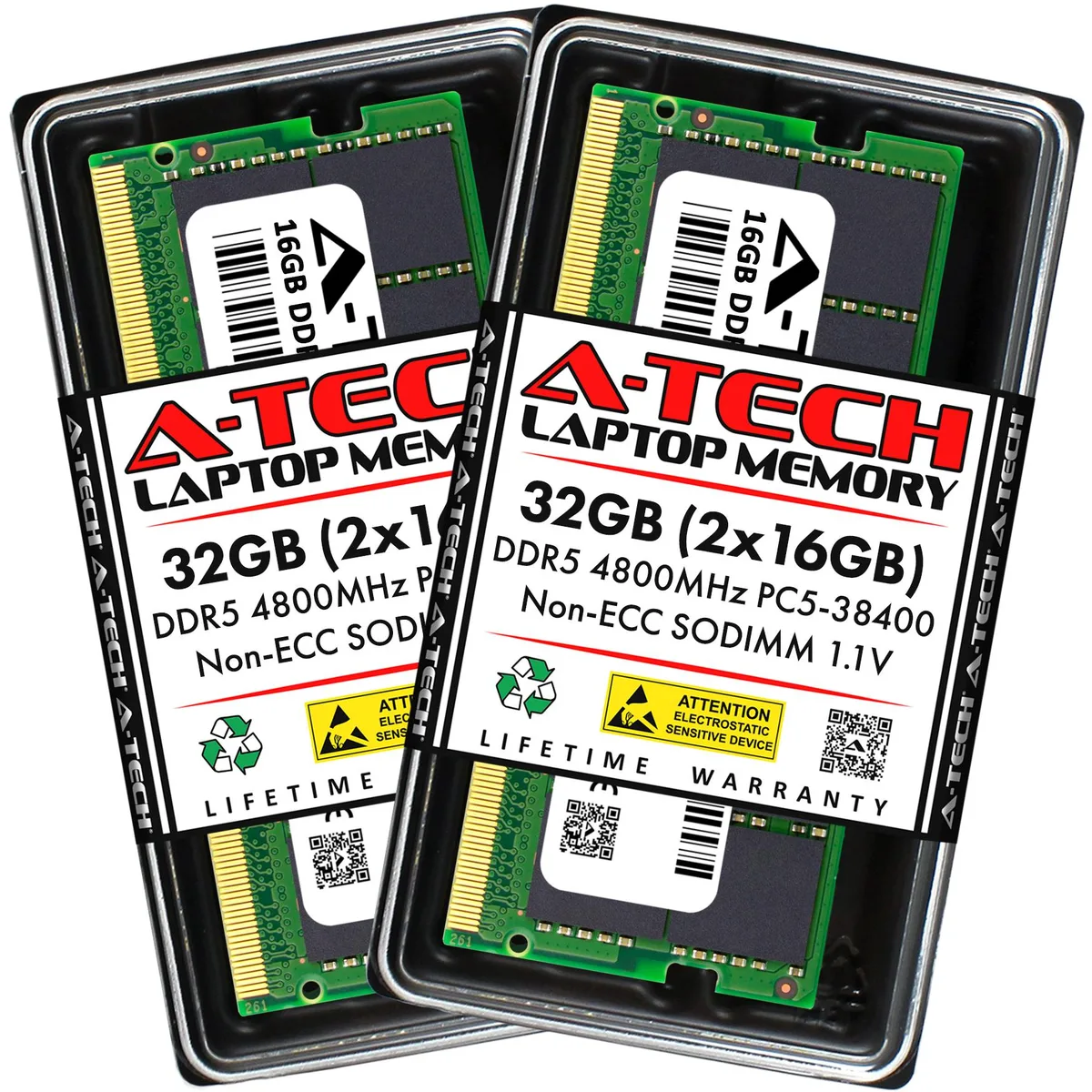 A-Tech A-Tech 32GB (2x16GB) DDR5 4800MHz CL40 1.1V 262-Pin SODIMM laptop RAM — 제품 사진