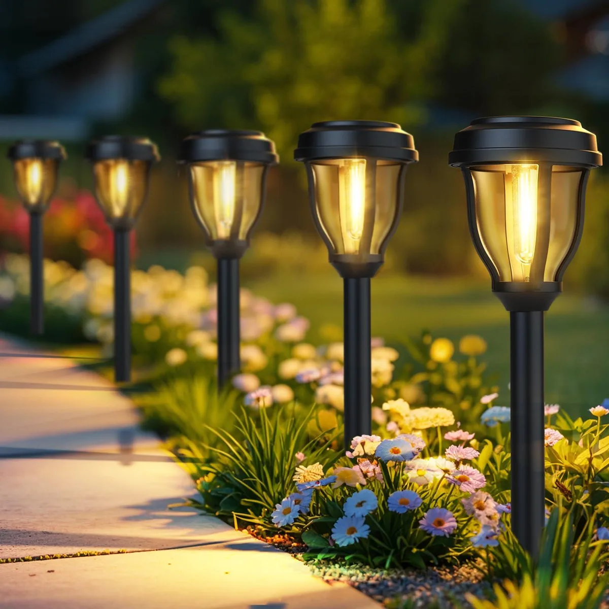 DERAYSION B90H 12 Pack Solar Landscape Lighting 3.6x3.6x15in — fotografia produktu