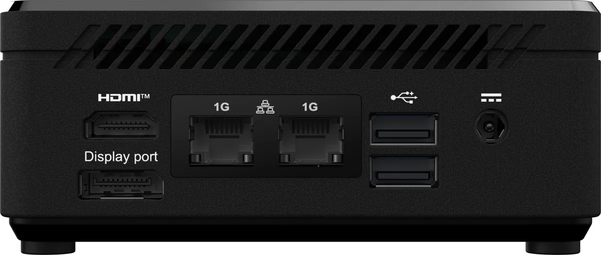Small black square barebone mini PC with fanless design