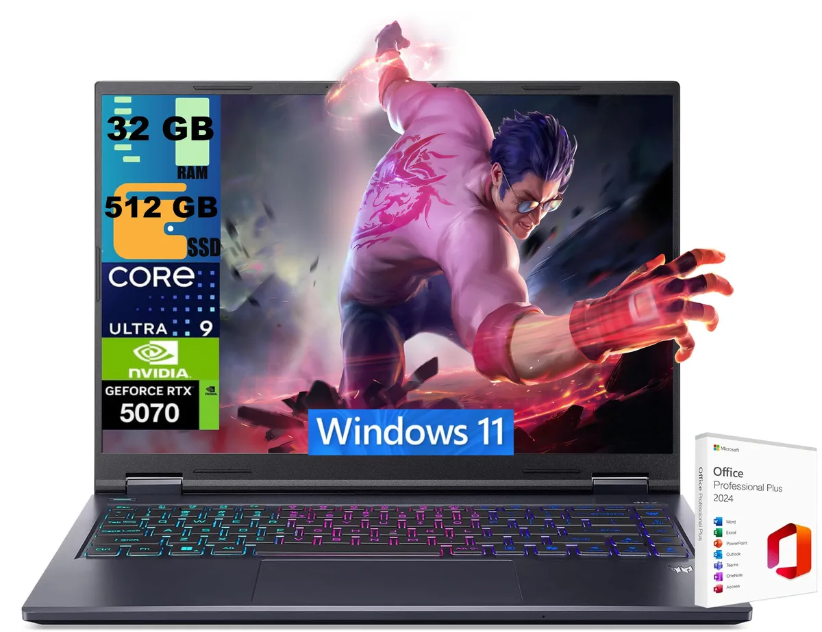 Black 14.5 inch gaming laptop with matte display and backlit keyboard
