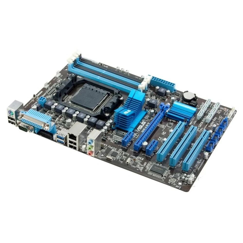 Green ATX motherboard with black sockets and silver heatsinks