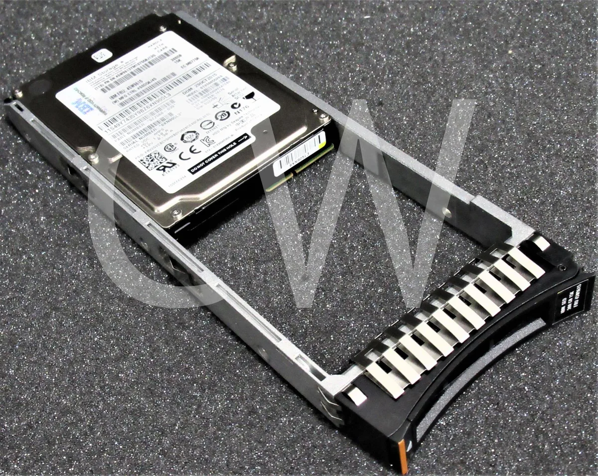 Silver 2.5 inch SAS hard drive mounted in black IBM caddy