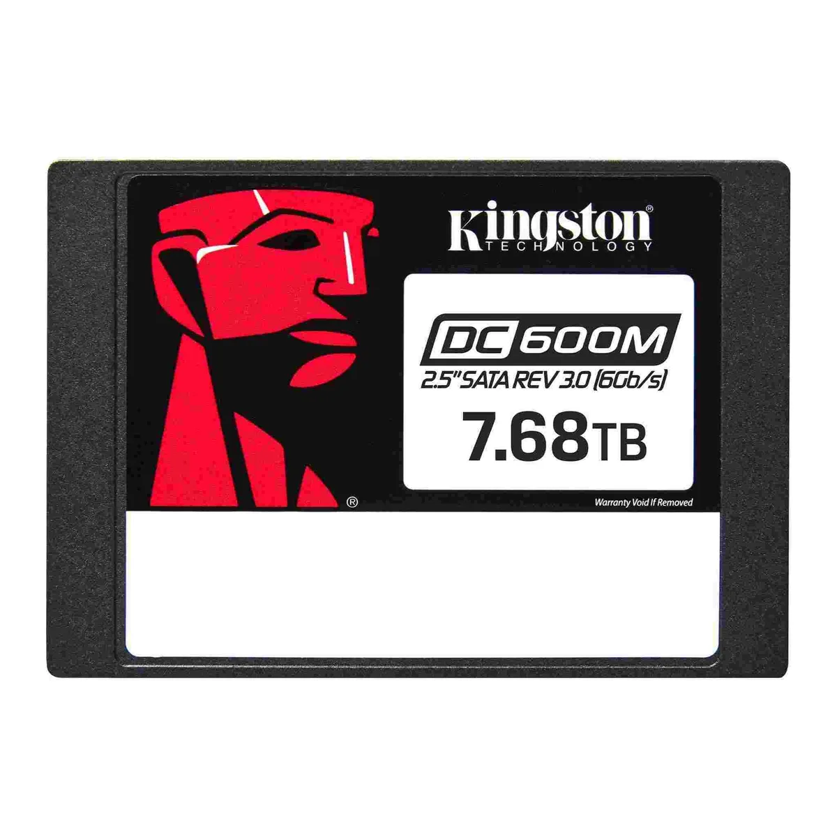 Rectangular 2.5 inch SSD with silver metal casing and label showing capacity and model
