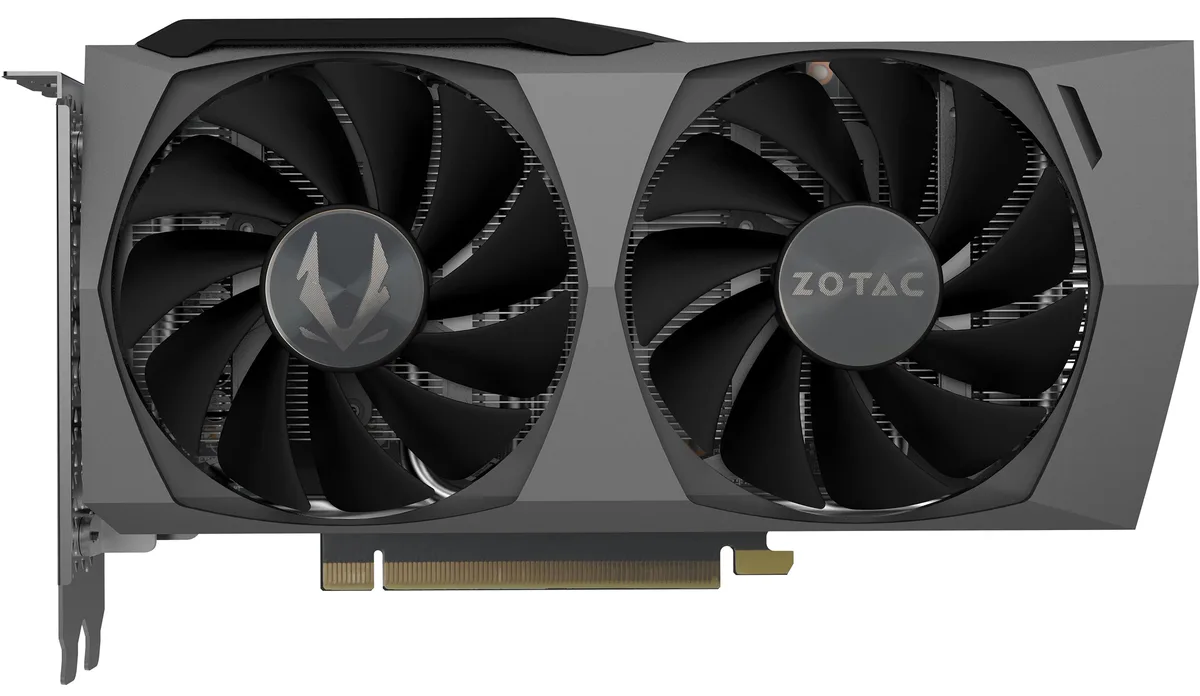 Dual-fan graphics card with metal backplate and white LED lighting