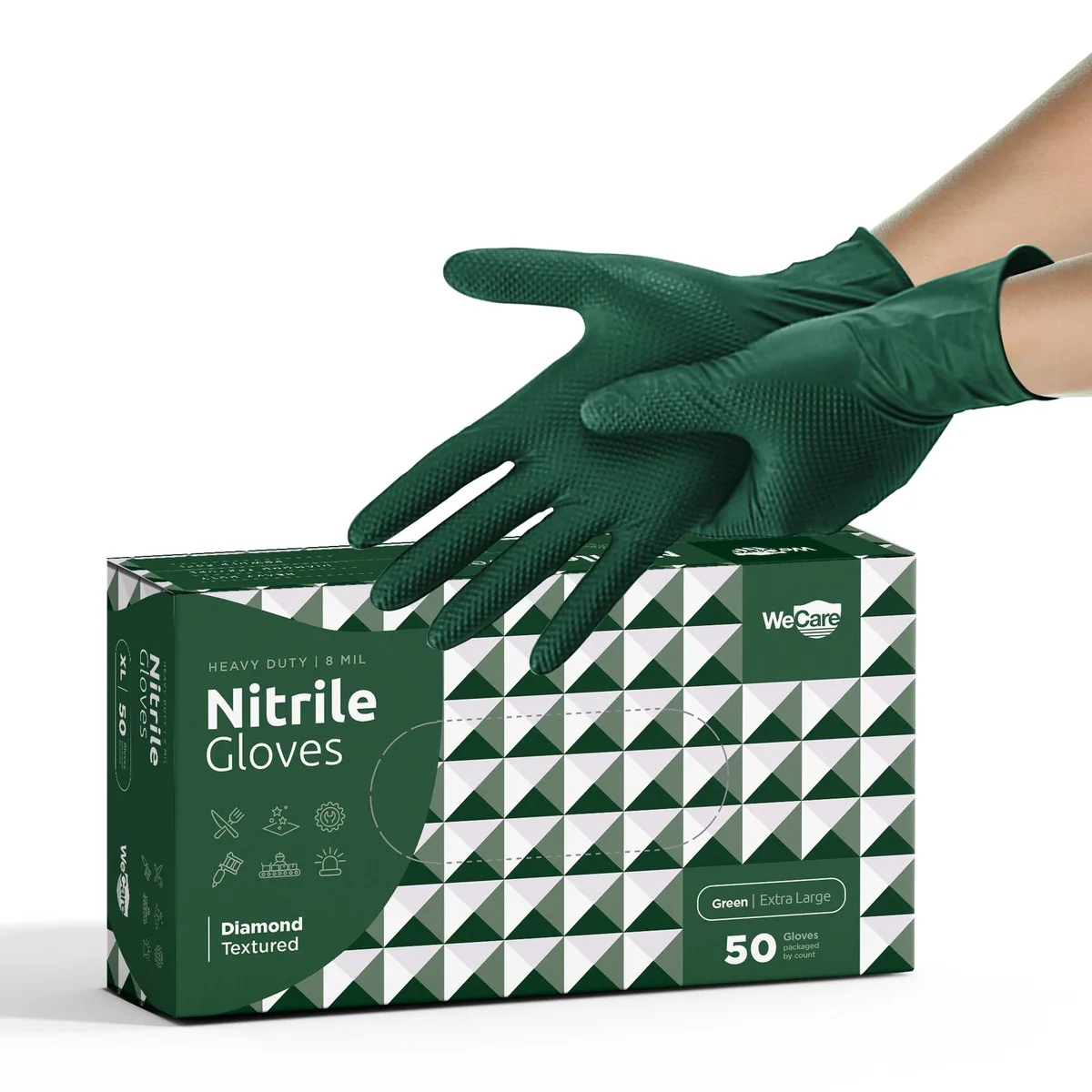 WeCare WeCare Diamond Texture Gloves Home Health Care Green XL 50 Count — снимка на продукта