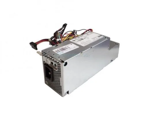 Rectangular metal power supply unit with multiple cable connectors visible