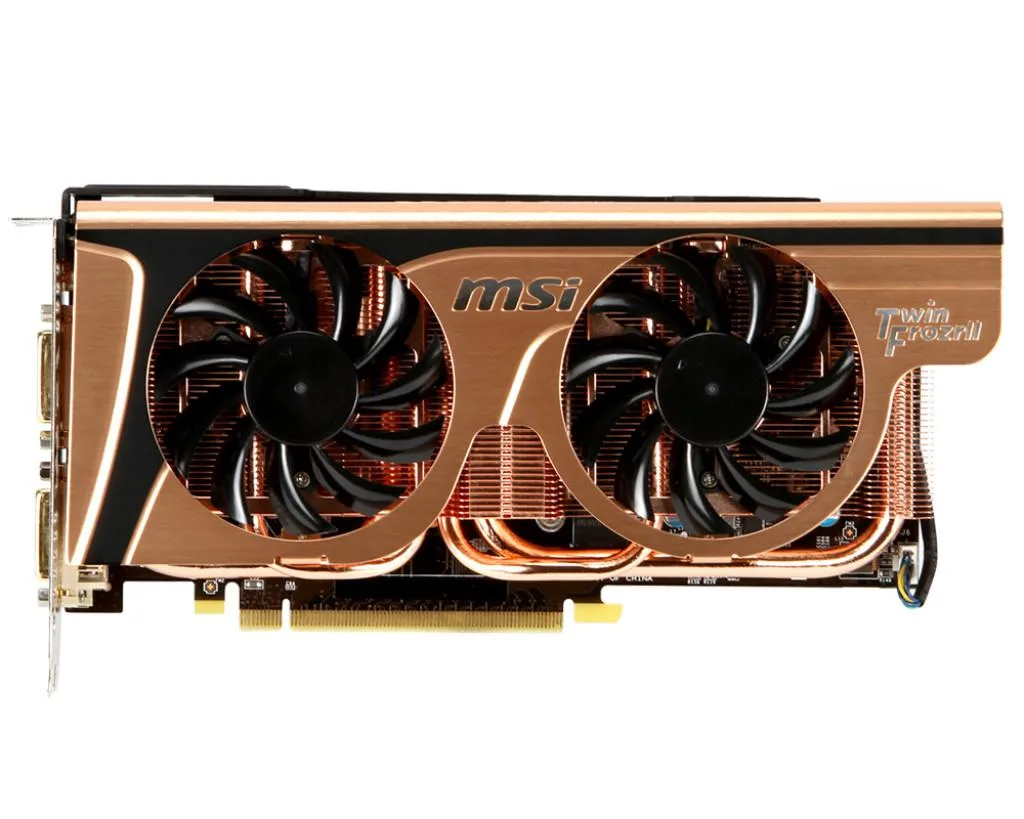 MSI GTX 560 Ti Twin Frozr II Golden Edition graphics card with dual-fan cooler and gold accents