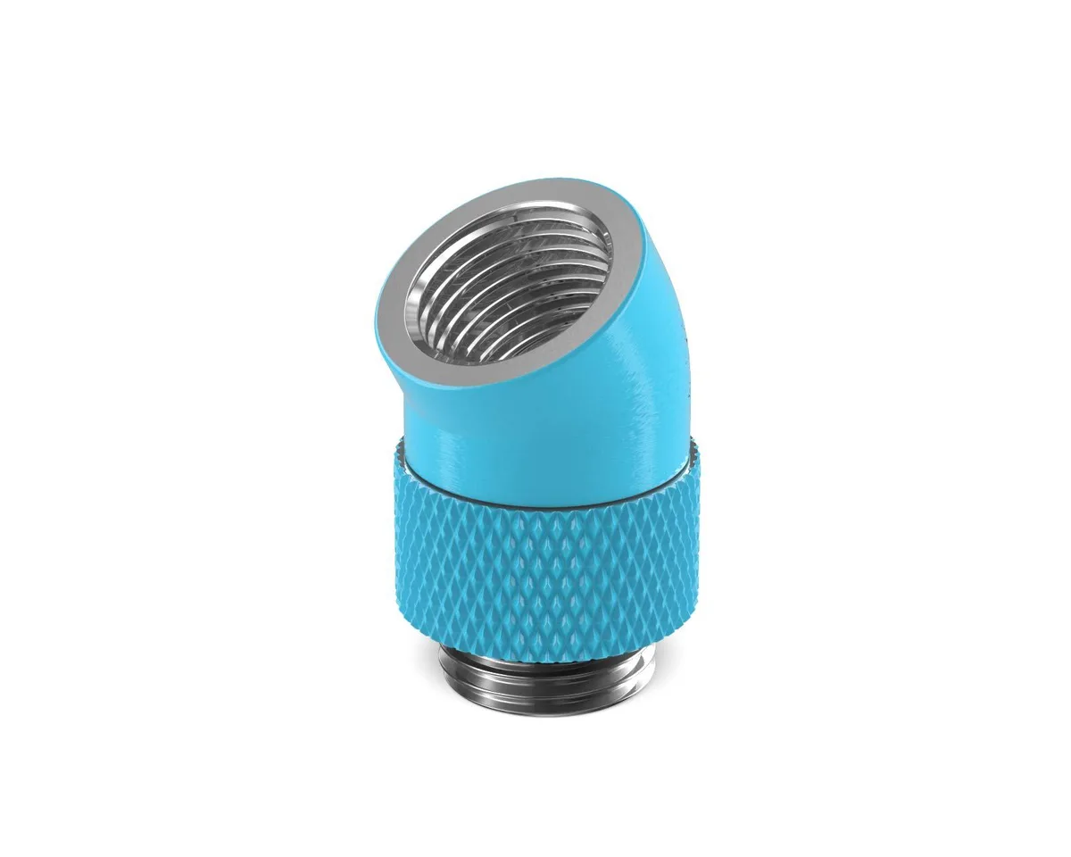 PrimoChill PrimoChill Male to Female G1/4 30 Degree Rotary Elbow Fitting Sky Blue diy cooling — 제품 사진