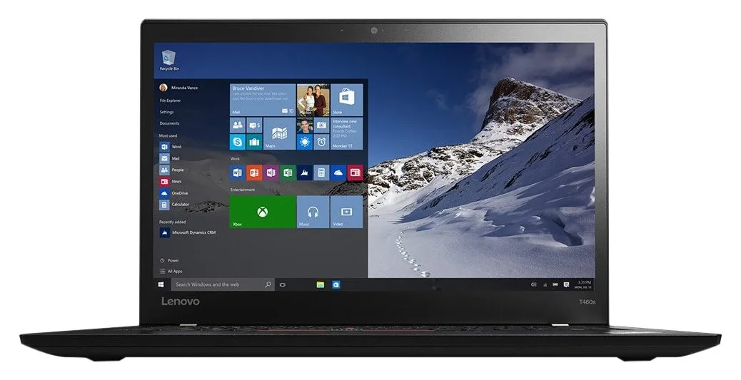 Black 14 inch ThinkPad T460s laptop closed, matte finish, webcam above screen