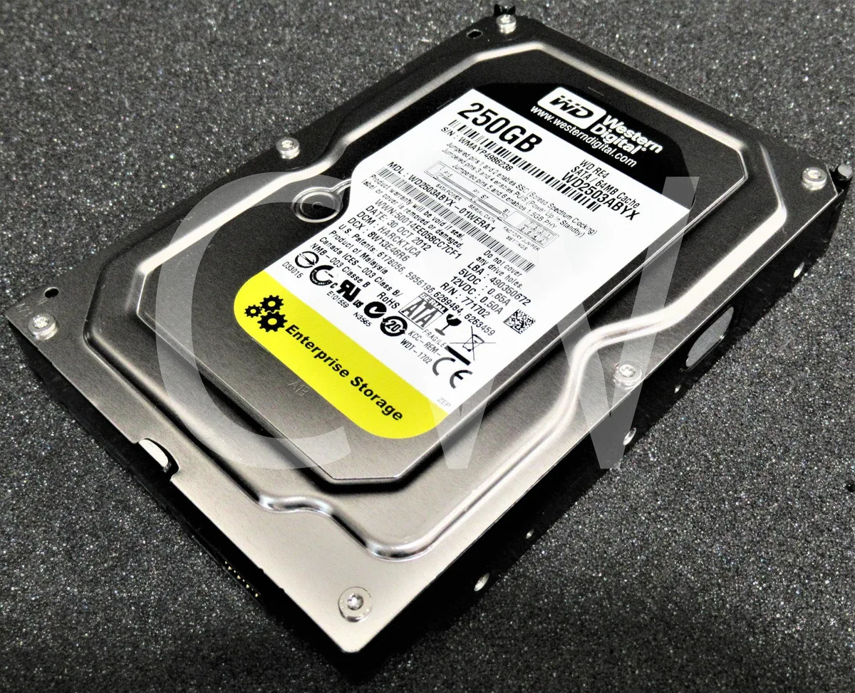 Silver 3.5 inch SATA hard drive with circuit board visible