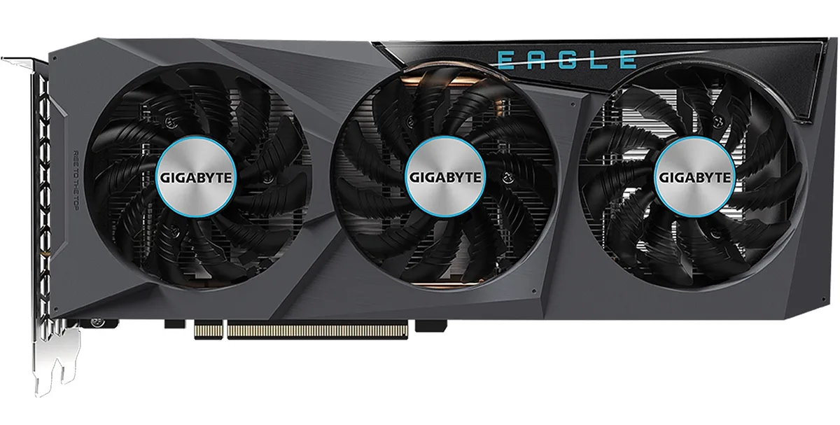 GIGABYTE Radeon RX 6650 XT Eagle graphics card with triple-fan cooler and silver backplate