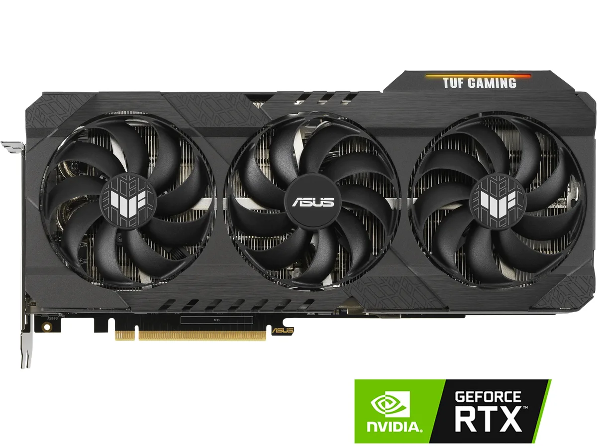 ASUS TUF Gaming GeForce RTX 3080 graphics card with triple-fan cooler and metal backplate