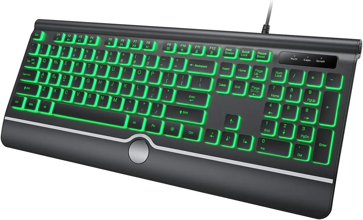 Full-size wired keyboard with seven-color backlight and foldable stand