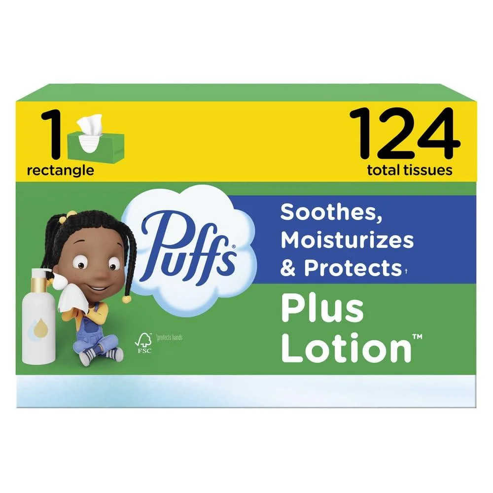 Puffs Plus Lotion Facial Tissues Family Box 124 count — 商品写真