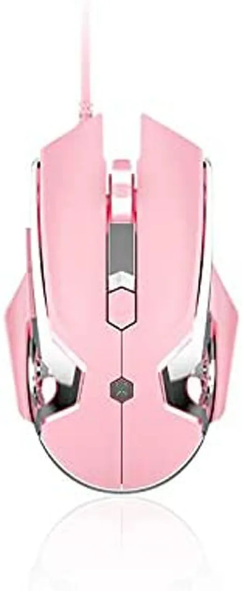 Pink wired gaming mouse with braided cable and LED side lighting