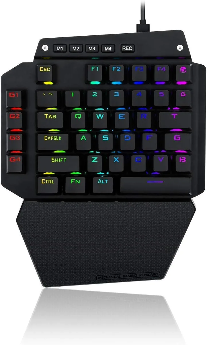 BFKK BFKK One-Handed Mechanical Gaming Keyboard, Blue Switch, 6 Macro Keys, Detachable Wrist Rest, USB-C — photo du produit