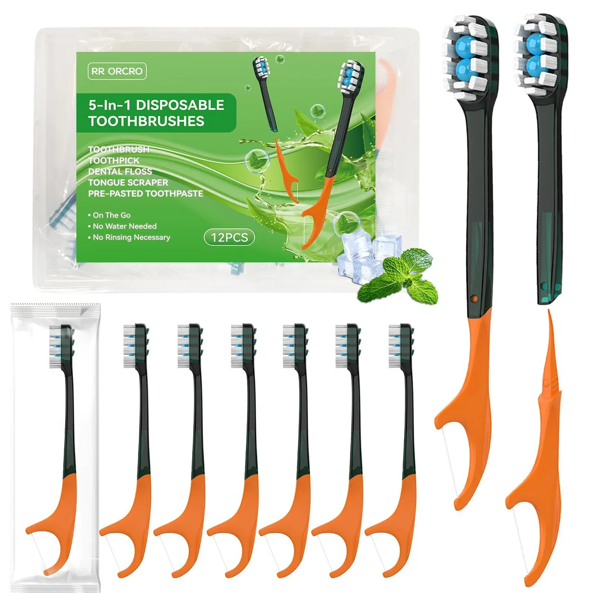  RR ORCRO BZA04 12Pack 5-in-1 Disposable Toothbrush Oral Care — 제품 사진