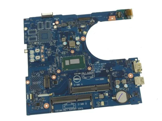 Green Dell laptop motherboard with soldered i3-4030U processor