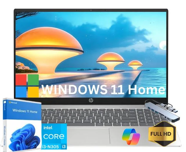 Silver 15.6 inch HP laptop with standard keyboard and non-touch display