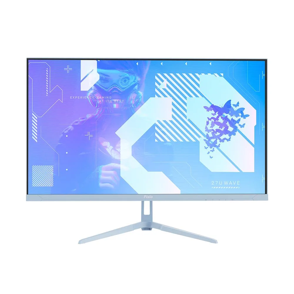 Blue 27-inch flat gaming monitor, three-sided frameless anti-glare screen, white stand