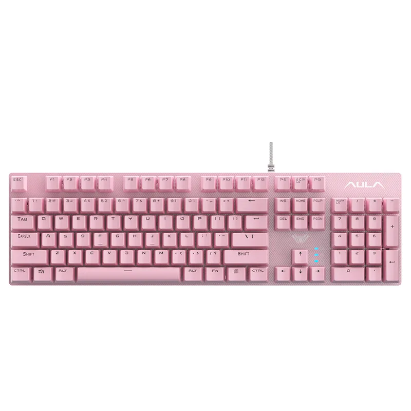 Pink full-size wired mechanical keyboard, 104 two-tone keycaps, USB cable