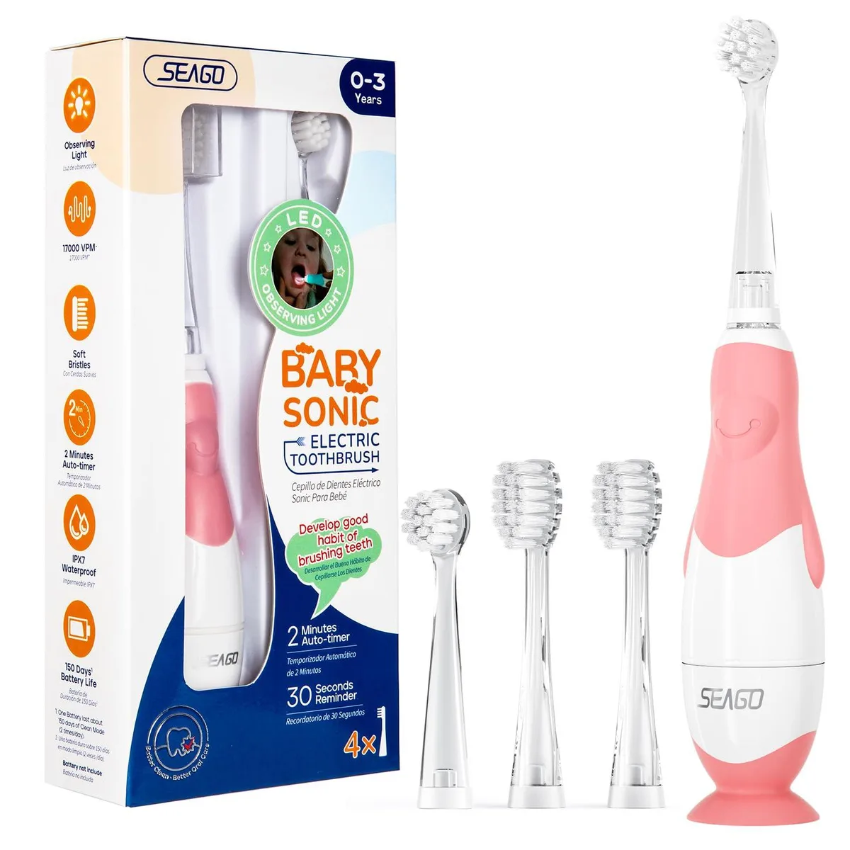  SEAGO SG-513 Pink Oral Care 17000 Strokes 4 Heads — 제품 사진