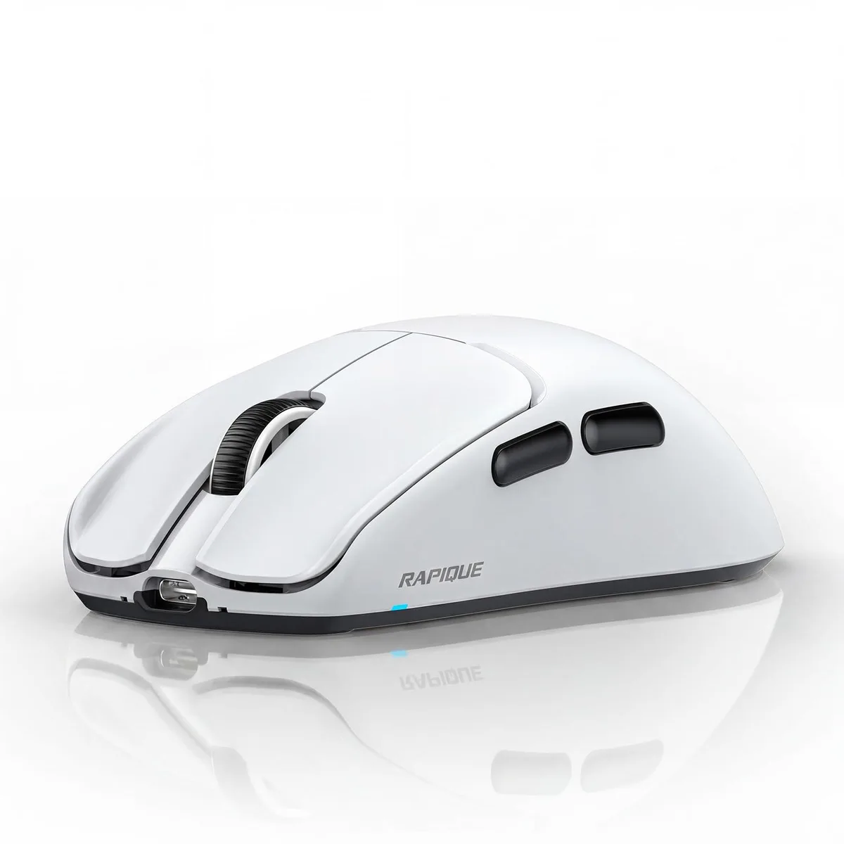White ultra-light wireless mouse with USB-C charging and dual-mode connectivity