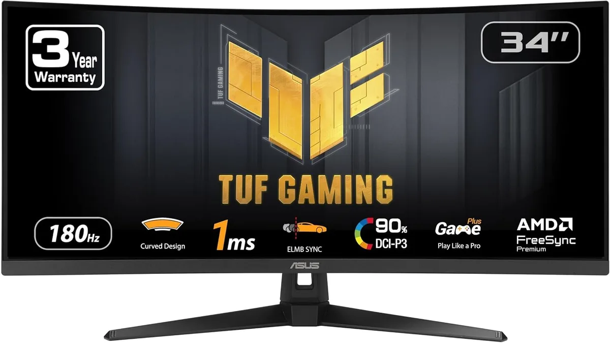 34 inch curved ultrawide gaming monitor with matte black finish and sturdy stand