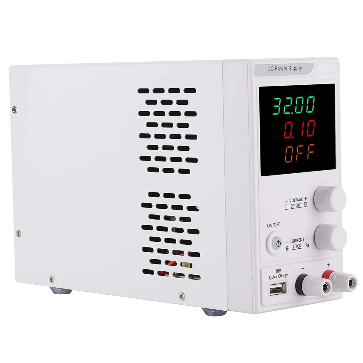 Compact metal bench power supply with four-digit LED voltage and current display
