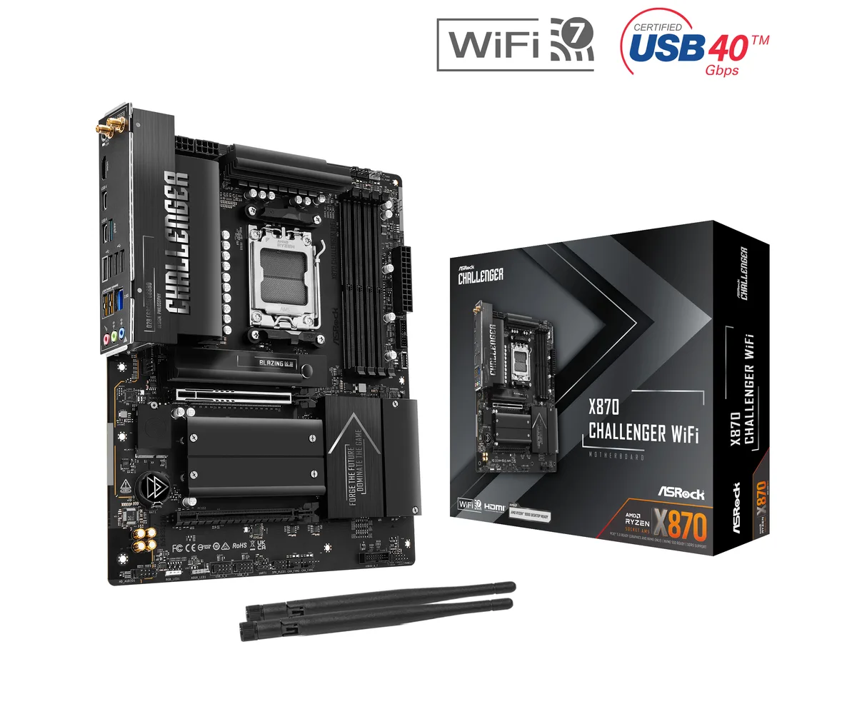 White ATX motherboard with silver heatsinks and black PCB