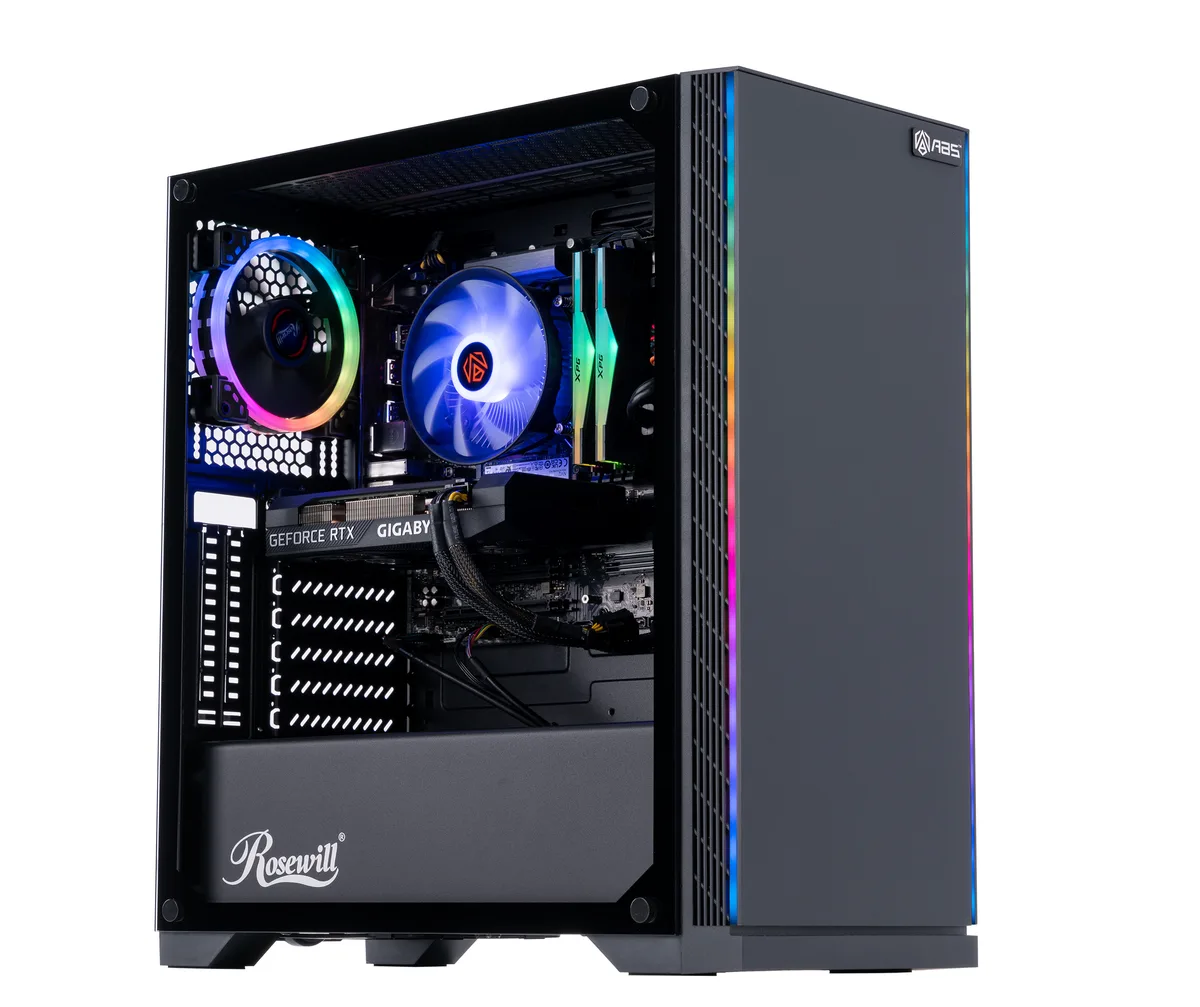 Black mid-tower ABS Zircon I case with RGB CPU cooler visible through side panel