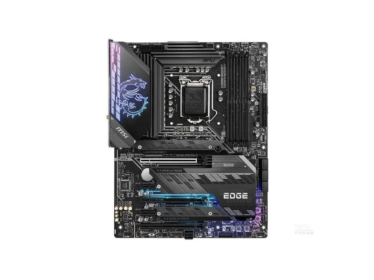 Black ATX motherboard with silver heatsinks and grey PCB