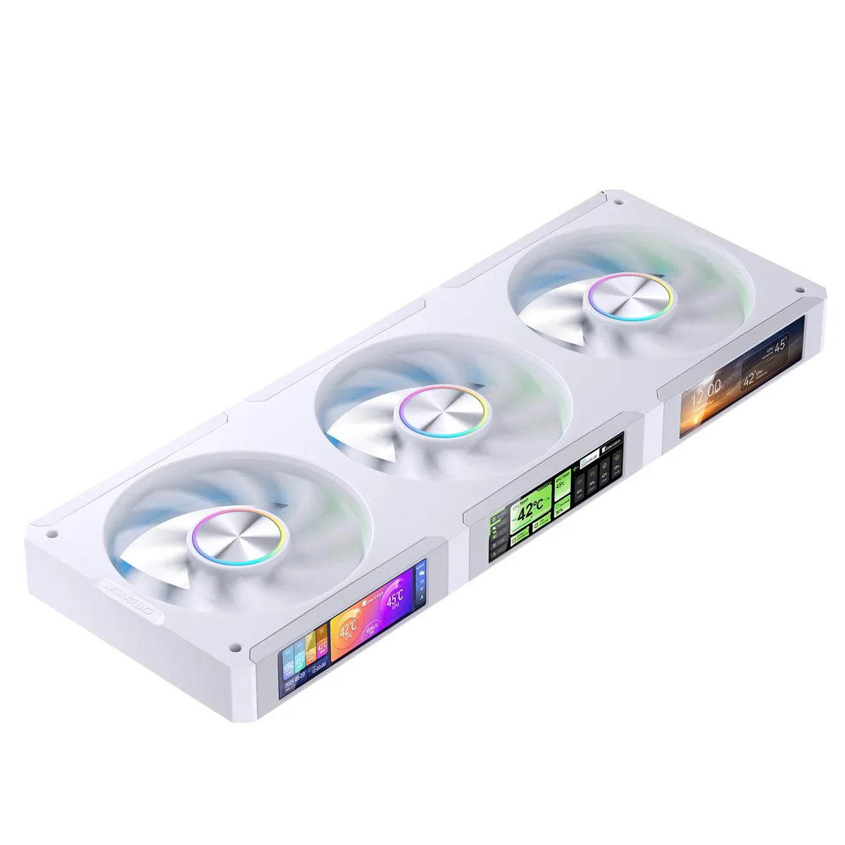 White 360mm radiator with three 3.38 inch LCD screens and ARGB fans