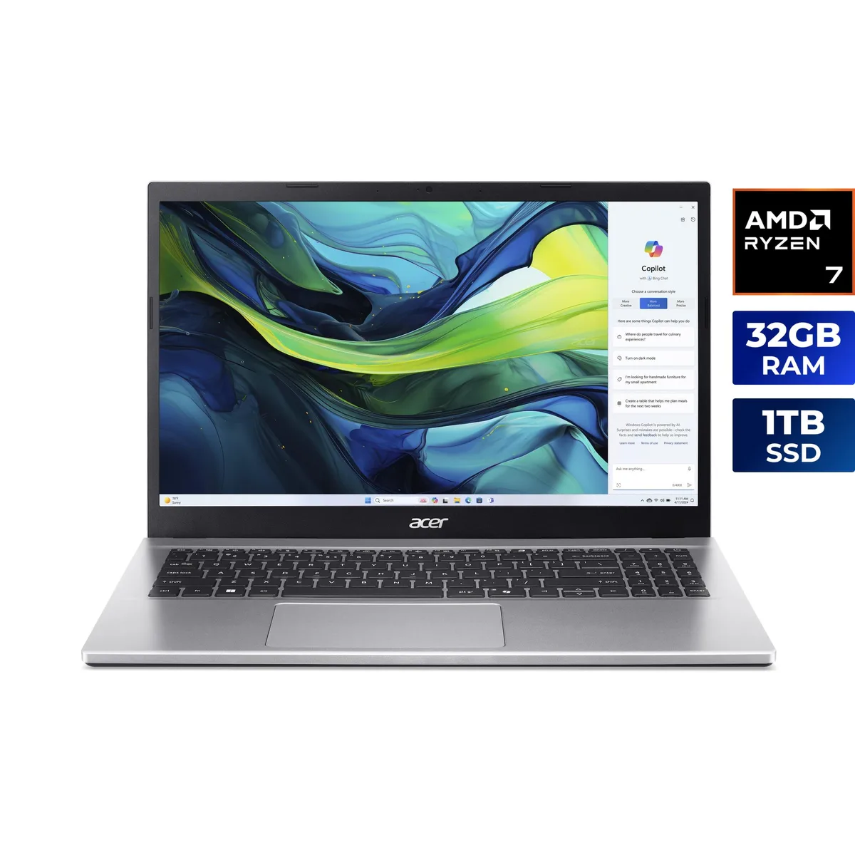 Acer America Acer America NX.JQJAA.001 Aspire Go 15 laptop Ryzen 7 7730U 32GB DDR4 1TB PCIe Gen4 SSD 15.6" FHD IPS — photo du produit
