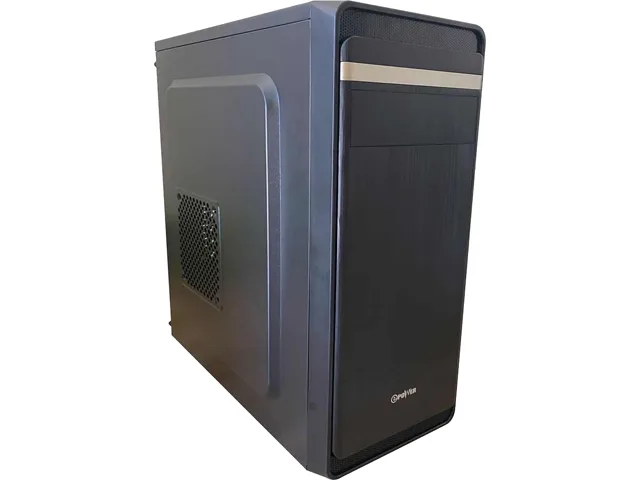 Black mid-tower ATX case with 550W PSU, solid side panel, front USB 3.0 and audio ports