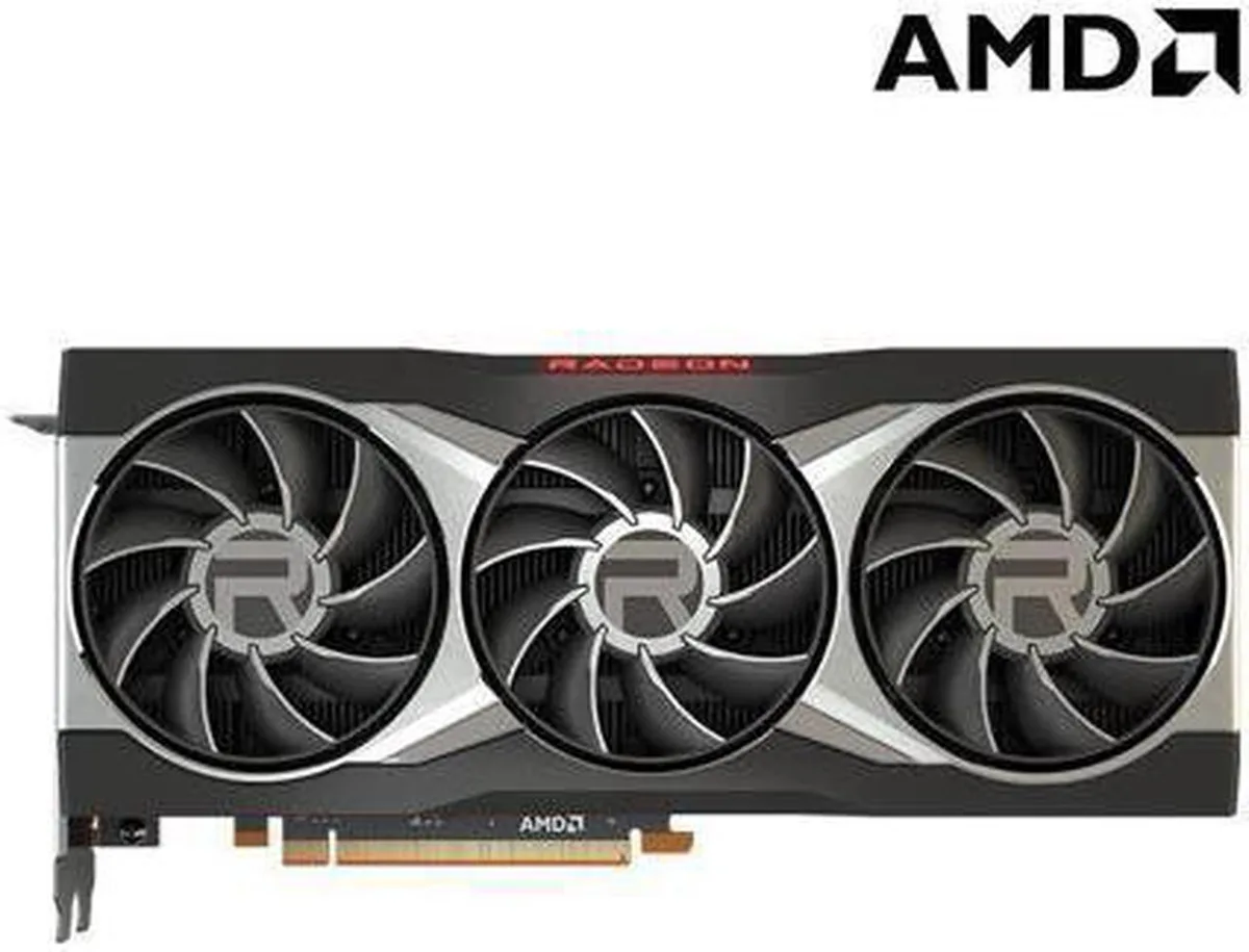 AMD Radeon RX 6900 XT reference graphics card, dark metal shroud, dual axial fans, 2.5-slot profile