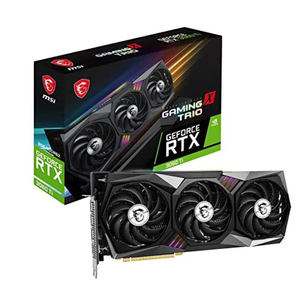 MSI GeForce RTX 3060 Ti triple-fan graphics card with RGB lighting