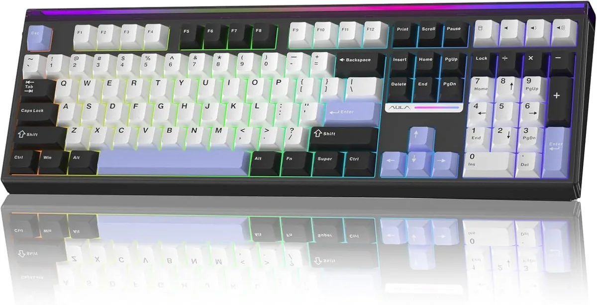 Full-size wireless mechanical keyboard with number pad, gasket structure and RGB lightbox
