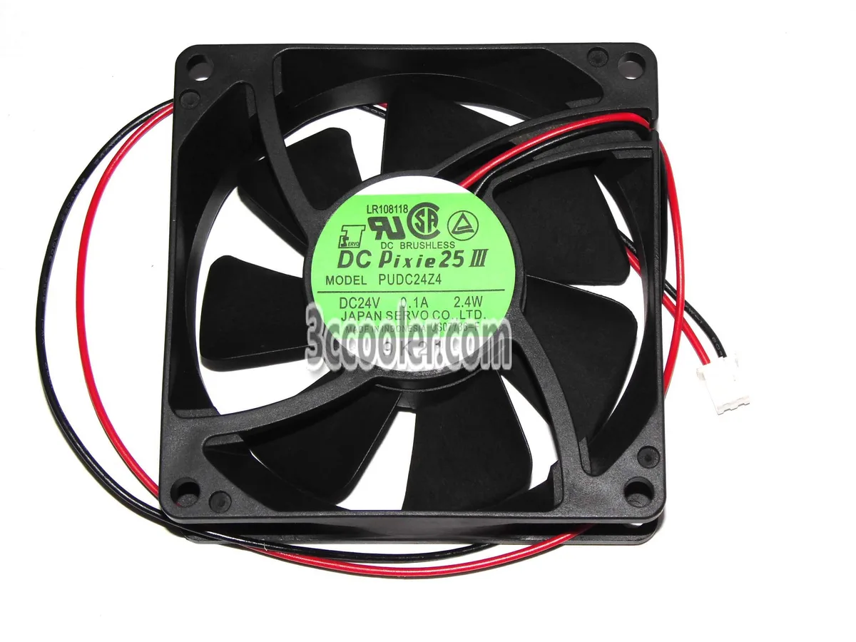 Black 80mm square fan 25mm thick two-pin 24V 2.4W