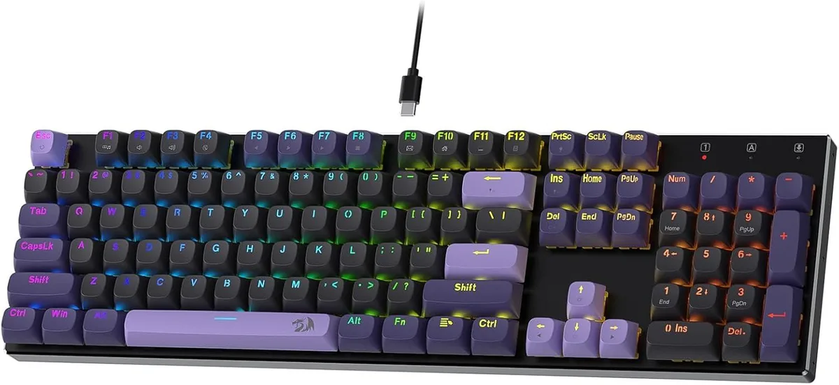 Full-size wired mechanical keyboard with aluminium base and 104 keys