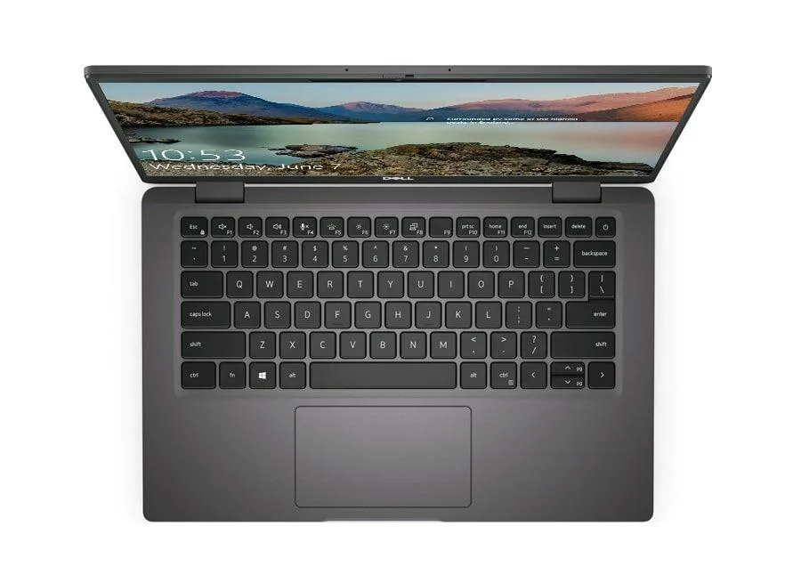 Black Dell Latitude 7320 13.3 inch laptop with visible lid scratches