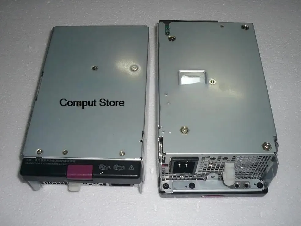 Rectangular metal ATX power supply unit with ventilation grille
