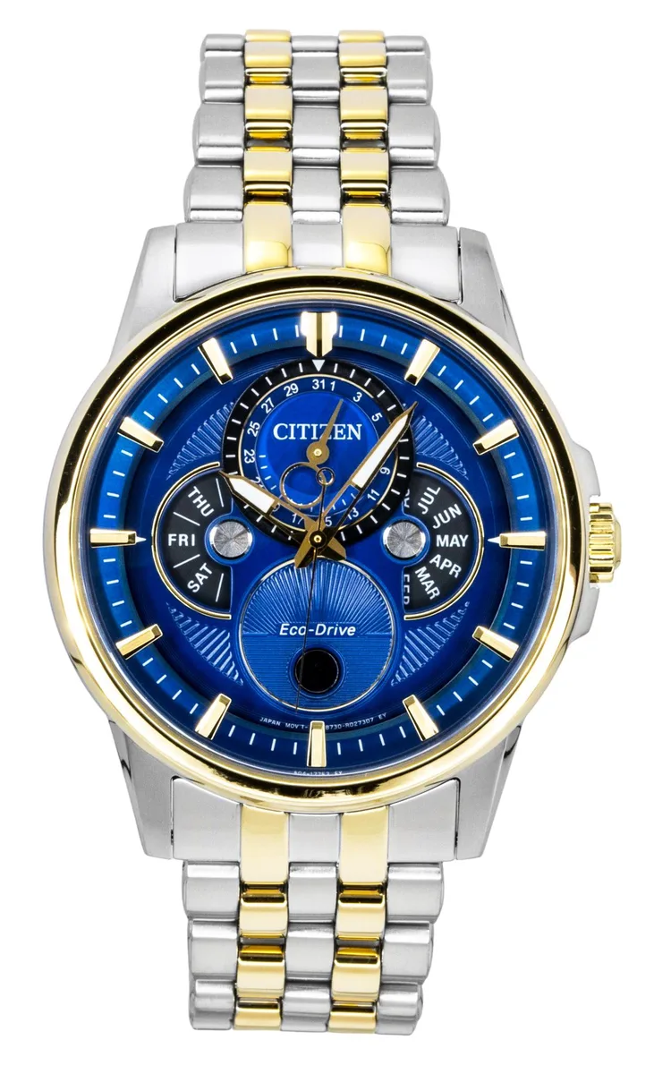 Citizen Citizen Calendrier Moonphase Two Tone Blue Dial Eco-Drive BU0054-52L 100M Watch — product photo