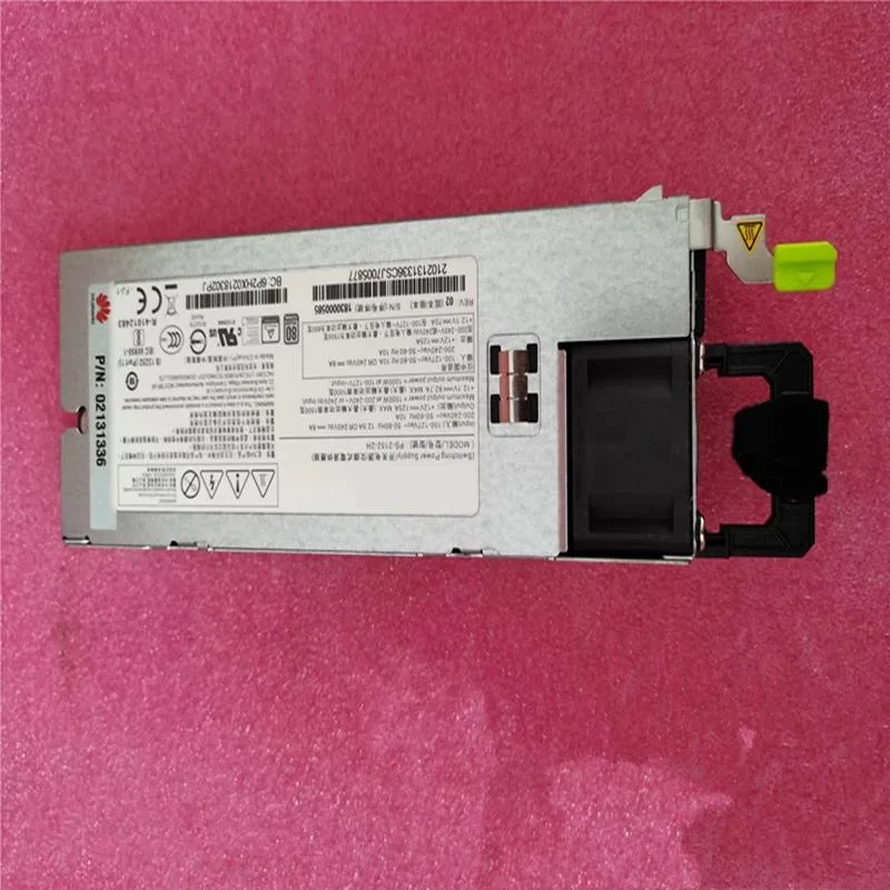 Rectangular ATX power supply unit, matte black metal casing, cooling fan visible on one side, modular cable sockets on the rear face