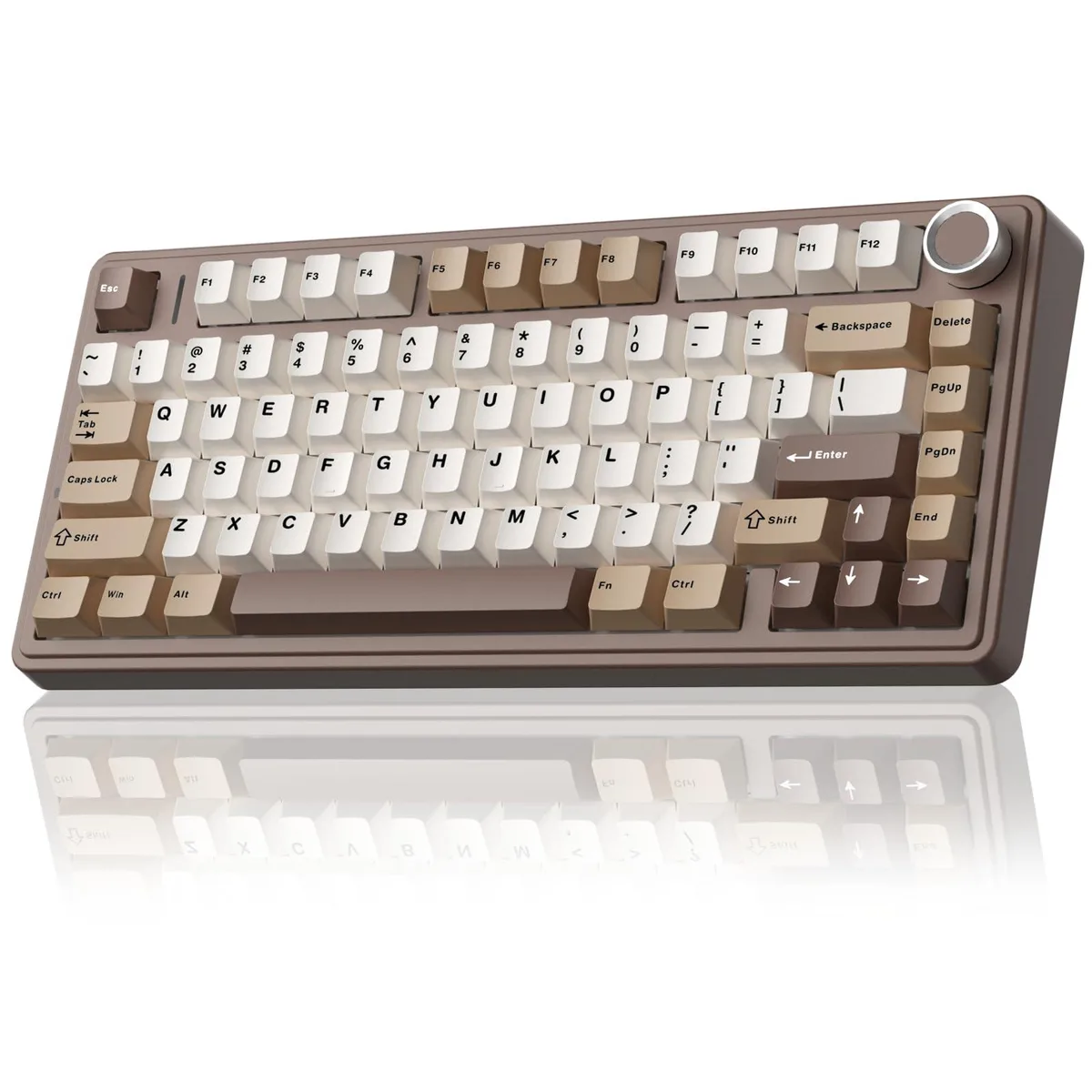 White 75% wireless mechanical keyboard with brown linear switches and RGB backlighting