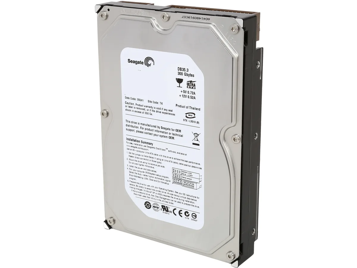 Silver 3.5 inch internal hard drive with IDE connector and circuit board visible