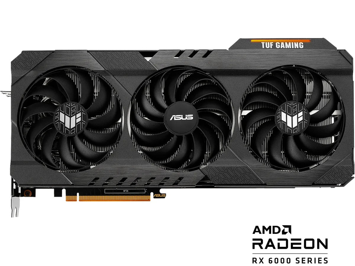 ASUS TUF Gaming Radeon RX 6900 XT triple-fan graphics card with aluminium shroud and metal backplate