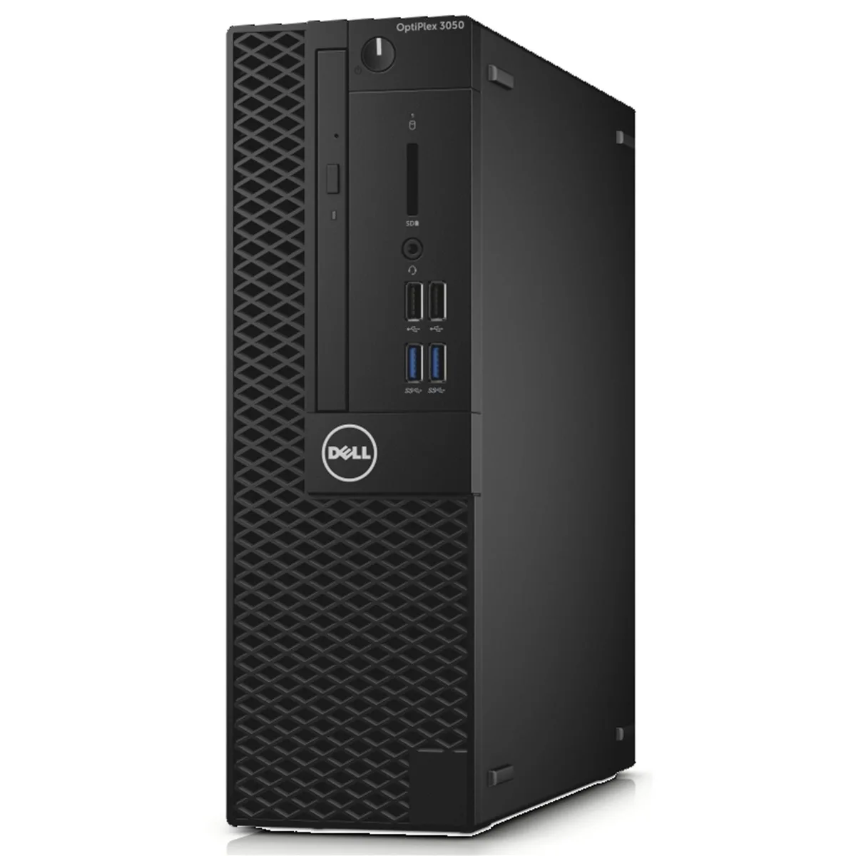 Small black desktop tower with keyboard and mouse