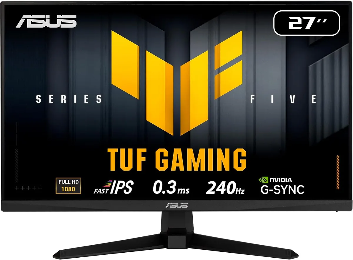 Black 27-inch flat gaming monitor on tilt stand with anti-glare screen